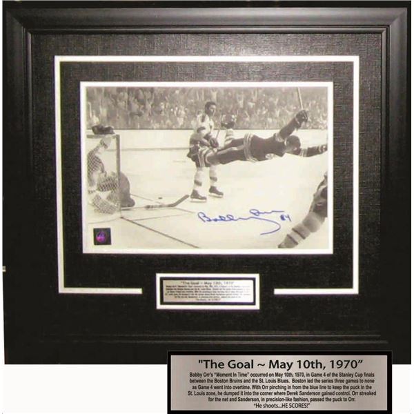 Orr,B Signed 8x10 Framed Bruins The Goal B/W - Boston Bruins - 61-309