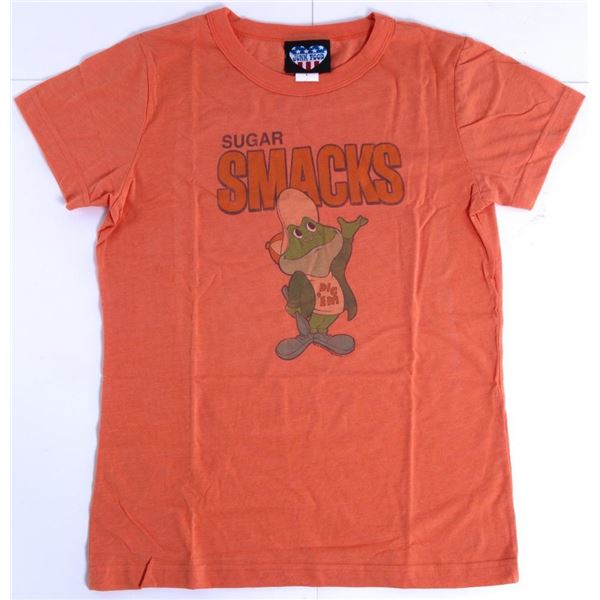 Retro "JUNK FOODS" Tee "Sugar Snacks" Graphic Orange Size Large