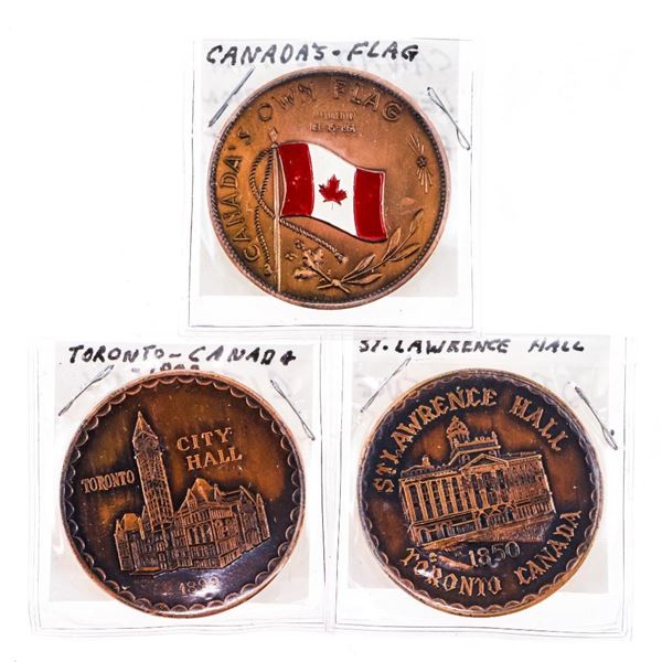 Group of 3 Canada Medallions - City Hall 1953,Canada's Flag 1964, ST. Lawrence Hall 1850