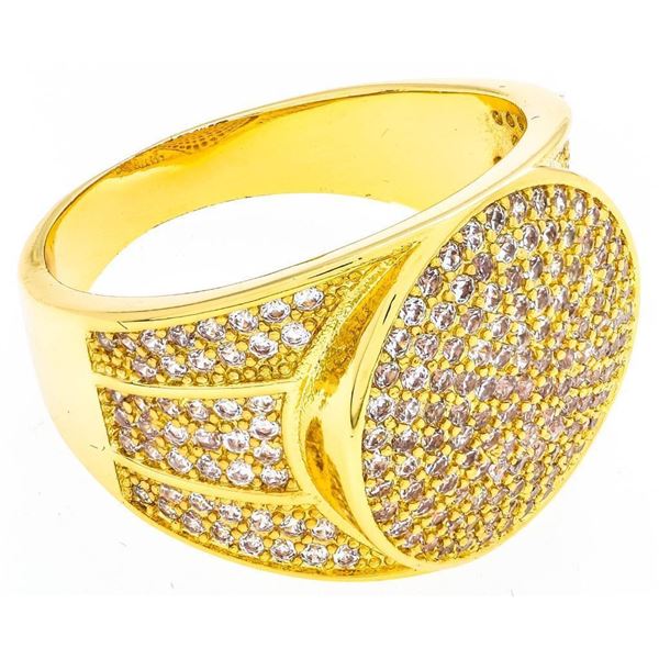 Gents 24kt G.P. Micro Pave Set Signet Style Ring Size 12