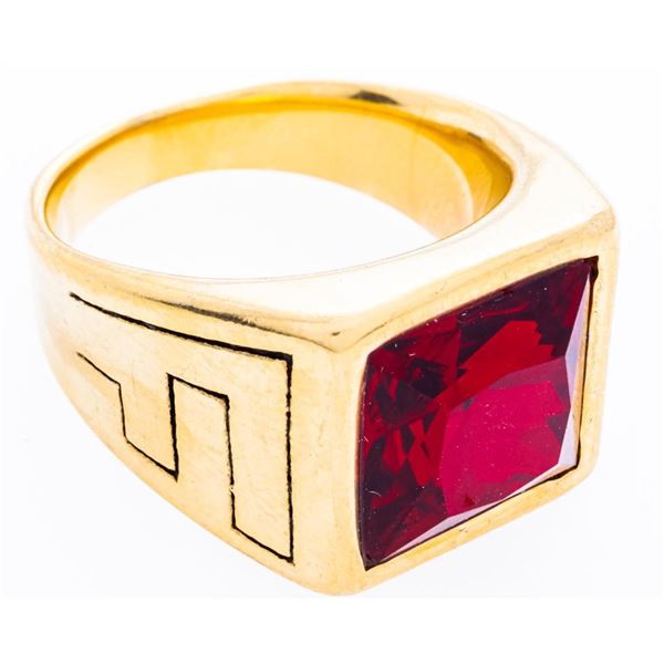 24kt Gold Overlay on Stainless Steel Ruby RedCushion Cut Soliatire Ring -Size 11