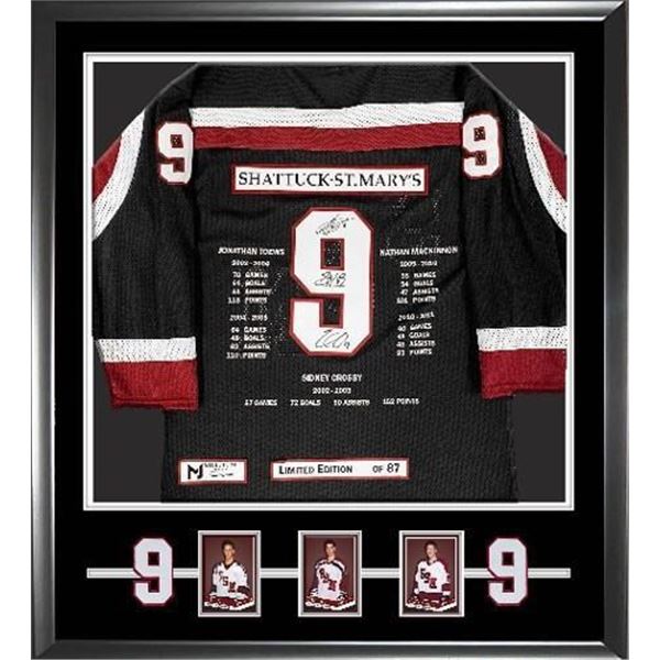 Crosby,S / MacKinnon,N / Toews, J Signed Shattuck St Mary's Black Milestone Framed Jersey LE 87 - Sh