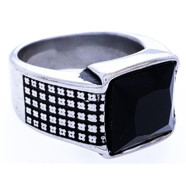 Gents Stainless Steel Ring, Size 12 Black Crystal Element