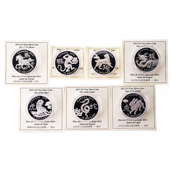 Group of 7 RCM .9999 Fine Silver Lunar Coins $15 w/COA