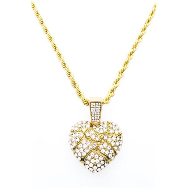 22" GP Rope Style Necklace & Heart Pendant -Swarovski Elements  (1227)