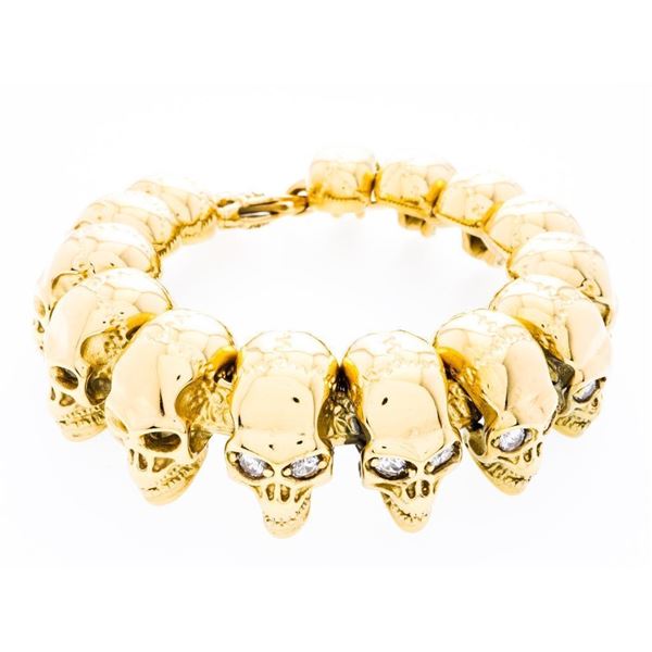 24kt G.P./Stainless Steel Skull Design Bracelet