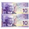 Image 1 : Bank of Canada 2001 $10, 2 in Sequence Gem Unc