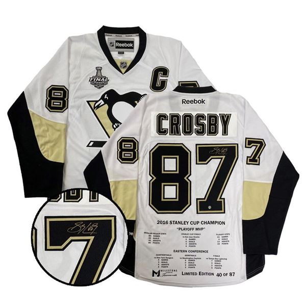 Crosby,S Signed Jersey Milestone Penguins White 2016 Stanley Cup Replica Reebok LE87 - Pittsburgh Pe