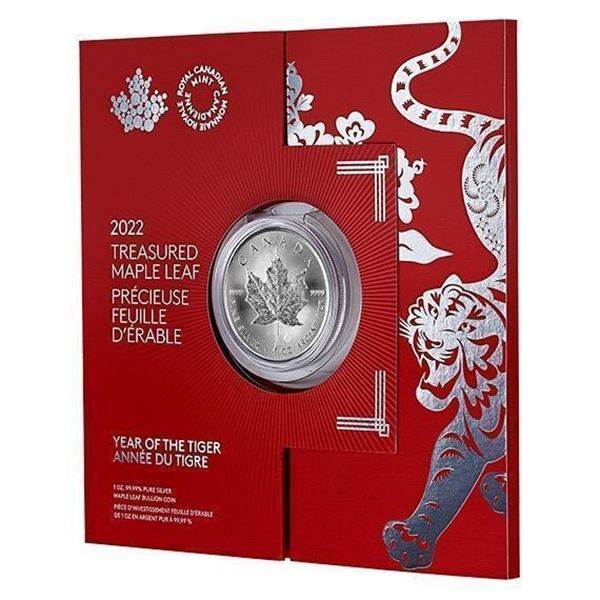 RCM 2022 Treasured Maple Leaf .9999 Fine Pure Silver $5 Coin, 1 Oz. ASW - Year of The Tiger Folio