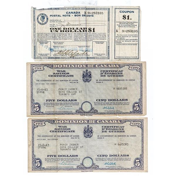 Dominion of Canada War Savings Certificate Dated 1943