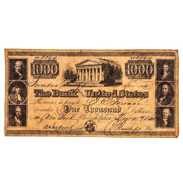 Bank of United States $1000 Dated 1840