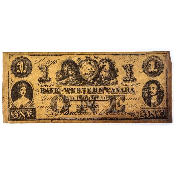 Bank of Western Canada dated 1859 One Dollar