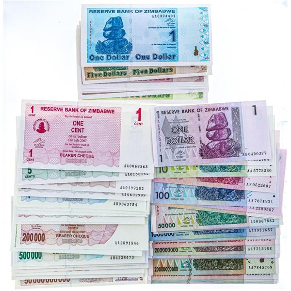 Zimbabwe Complete Set Genuine Notes - 66 Pc. Collection, UNC