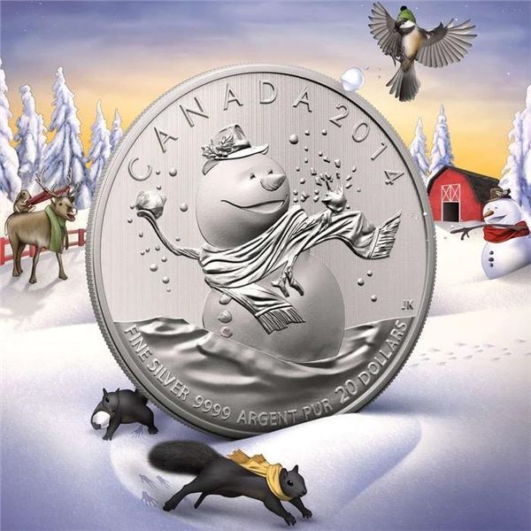 RCM 2014 Fine Pure Silver $20 Snowman Coin