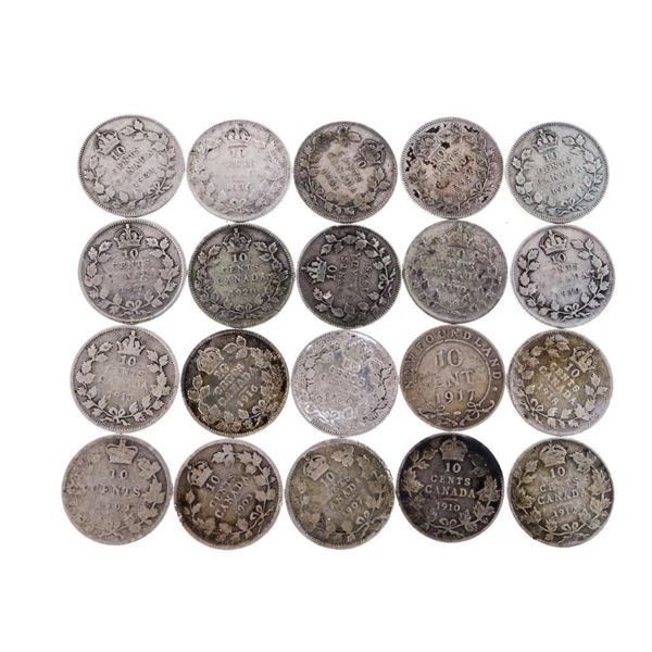 Group of 20 Canada Silver Dimes Pre Date 1937 - George Era