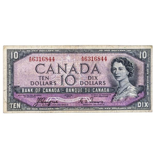 Bank of Canada 1954 $10 VG  Devil's Face