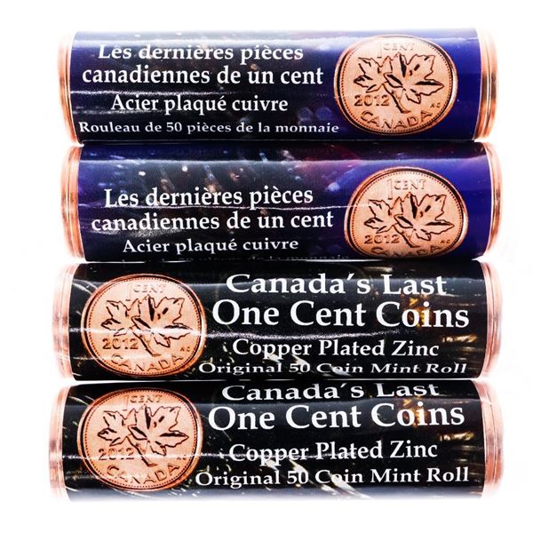 Lot 4 Rolls - Canada's Last One cent Coins, Copper Plated Zinc &Copper Plated Steel