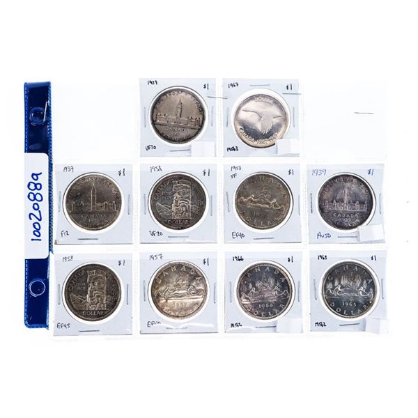 Grouping of 10 Canada Silver Dollars Mix of Years