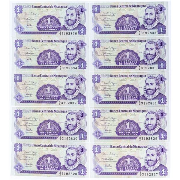 Banco Central de Nicaragua - Lot 10 x 1 Centavos UNC