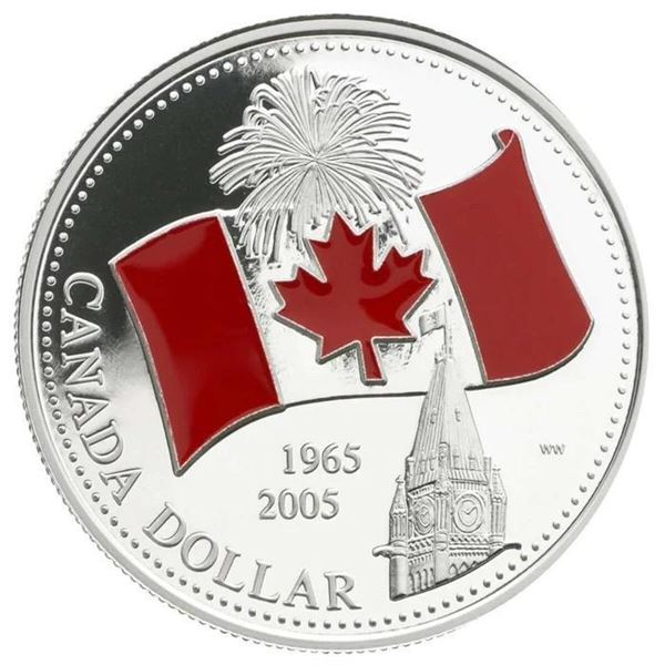 2005 $1 Canada's National Flag, 40th Anniversary - Pure Silver Dollar Proof