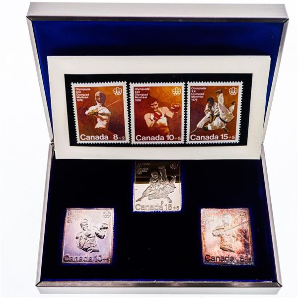 Montreal 1976 .999. Fine Pure Silver 3 Stamp Set