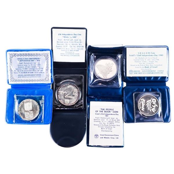 Group of 4 ISRAEL  Silver Coins, 1970's -80's. .800-.900 Silver, 110 grams.