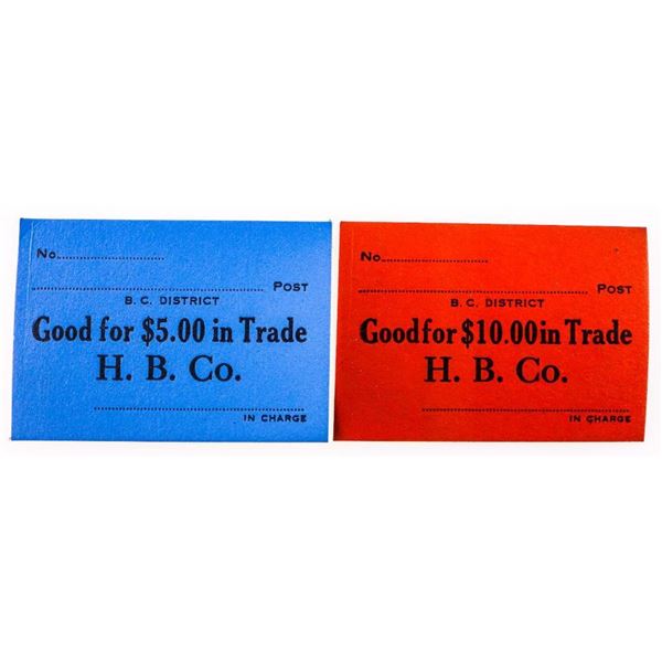 Lot 2 Vintage Hudson Bay Scrip - H.B. Co. Good for $5 & 10$ Trade. Pristine Condition