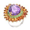 Image 2 : Natural Amethyst 18 Ct Colombian Emerald Sapphire Ring