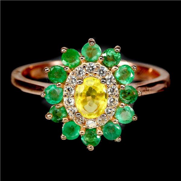 Natural  Sapphire & Colombian Emerald Ring