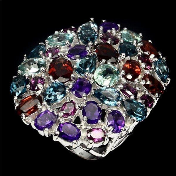 Natural Garnet Amethyst Zircon Topaz Ring