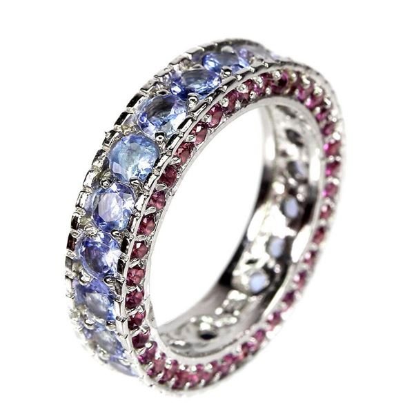 Natural Tanzanite & Rhodolite Garnet Eternity Ring