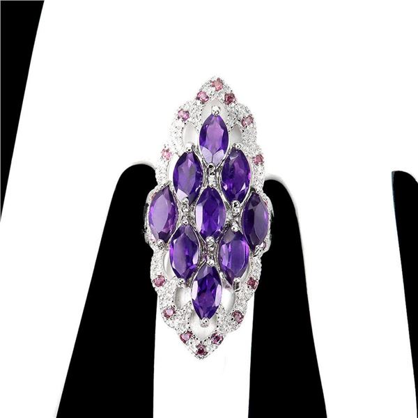 Natural Marquise Amethyst & Rhodolite Garnet Ring