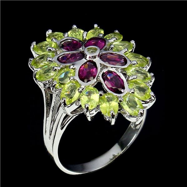 Natural Rhodolite Garnet Peridot Ring