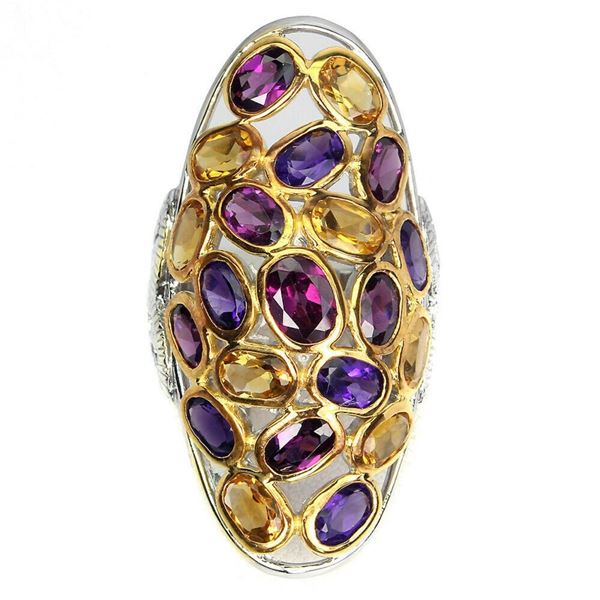 Unheated  Rhodolite Garnet Amethyst Citrine Ring