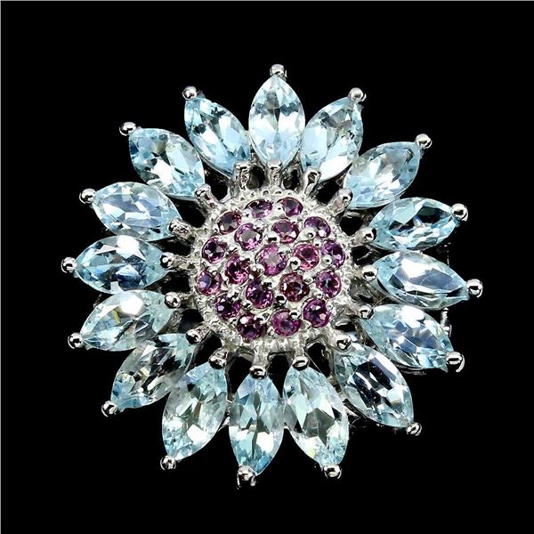 Natural Marquise Aquamarine & Rhodolite Garnet Ring