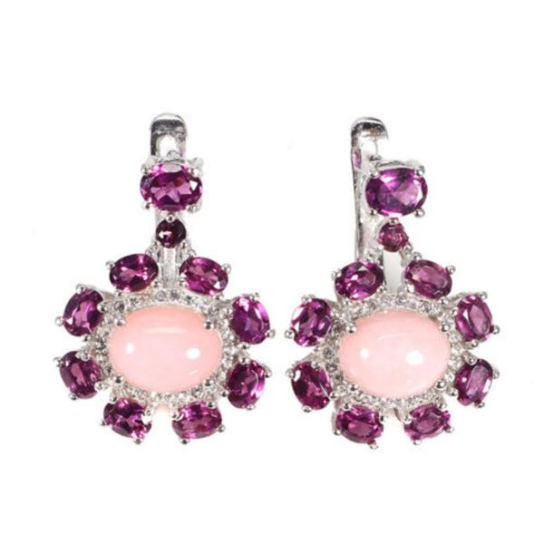 Natural Unheated Oval Pink Opal & Rhodolite Earrings