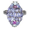 Image 2 : Natural Tanzanite Aquamarine Rhodolite Garnet Ring