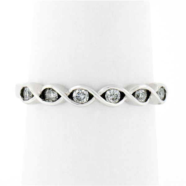 NEW 10k White Gold 0.20 ctw Round Channel Set Diamond Braided Eternity Band Ring