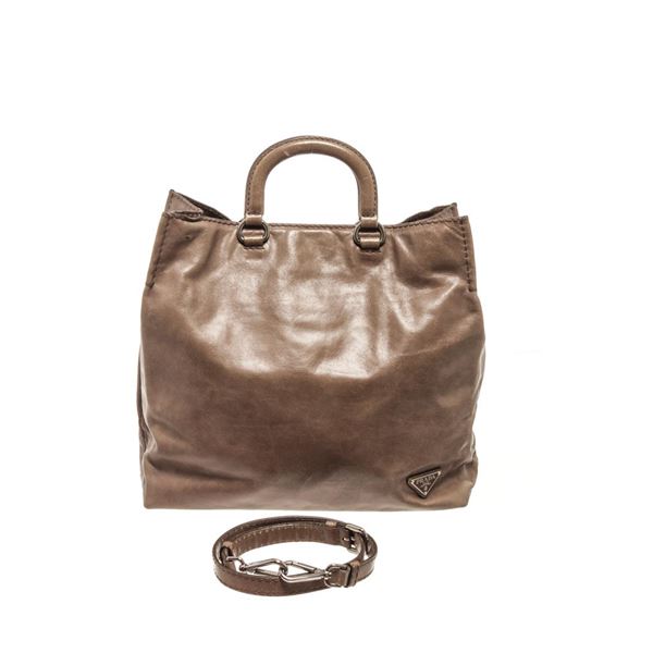 Prada Brown Leather Vitello Shine Shoulder Bag