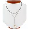 Image 1 : 14K White Gold 12mm Round Golden Pearl & 8pt Diamond 16" Layered Dangle Necklace