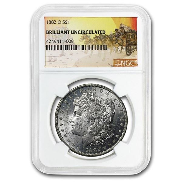 1882-O Morgan Silver Dollar - Rare Stage Coach Label (PCGS Brilliant Uncirculated)