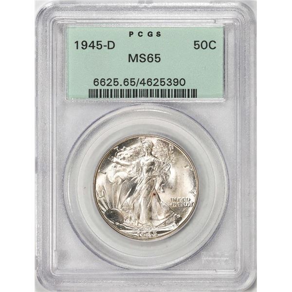 1945-D Walking Liberty Half Dollar Coin PCGS MS65 Old Green Holder