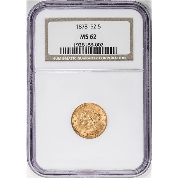 1878 $2 1/2 Liberty Head Quarter Eagle Gold Coin NGC MS62
