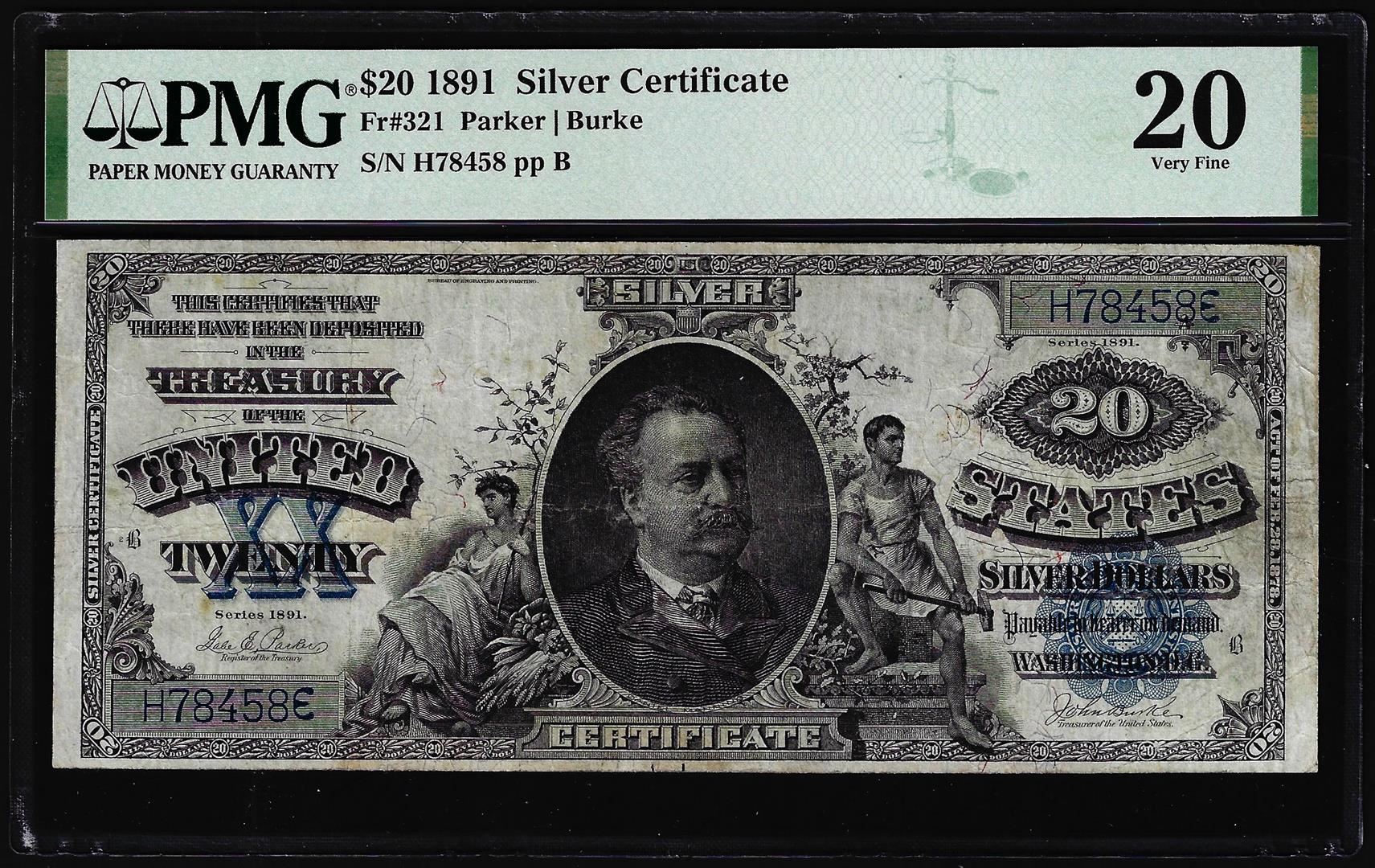 1891 $20 Silver Certificate Note Fr.321 PMG Very Fine 20