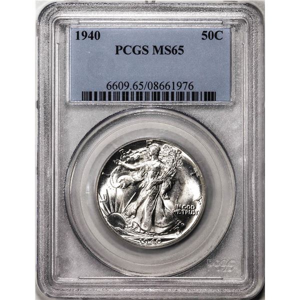 1940 Walking Liberty Half Dollar Coin PCGS MS65