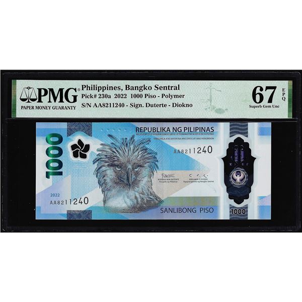 2022 Philippines Central Bank 1000 Piso Note P230a PMG Superb Gem Uncirculated 67EPQ