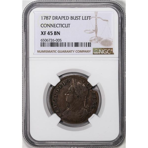1787 Draped Bust Left Connecticut Colonial Copper 1/2P Coin NGC XF45BN
