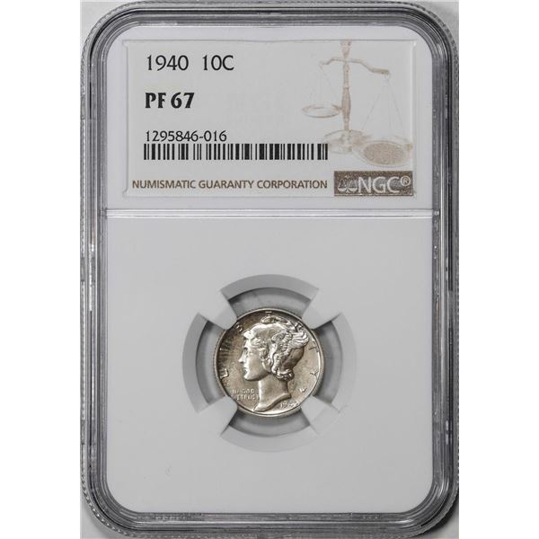 1940 Proof Mercury Dime Coin NGC PF67