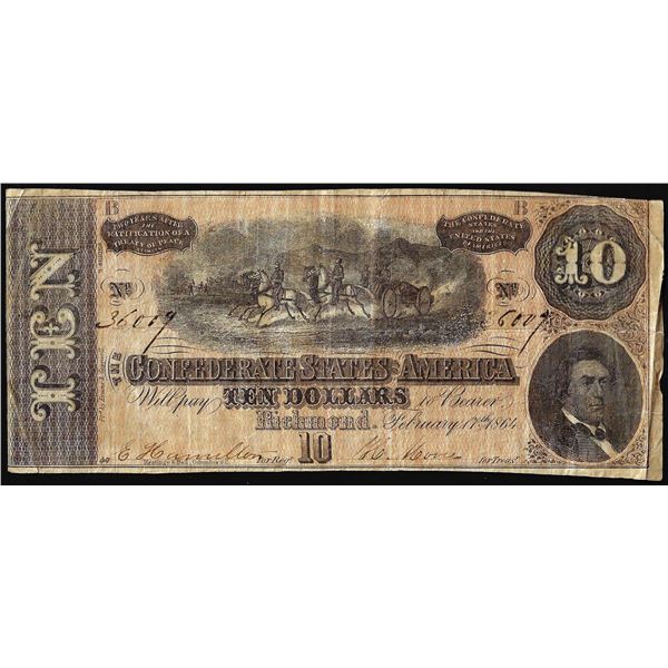 1864 $10 Confederate States of America Note
