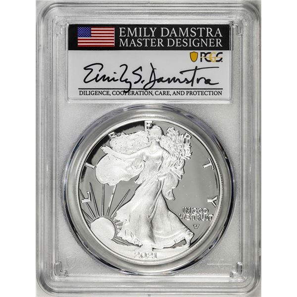 2021-S Type 2 $1 American Silver Eagle Coin PCGS PR70DCAM Emily Damstra Signature FS